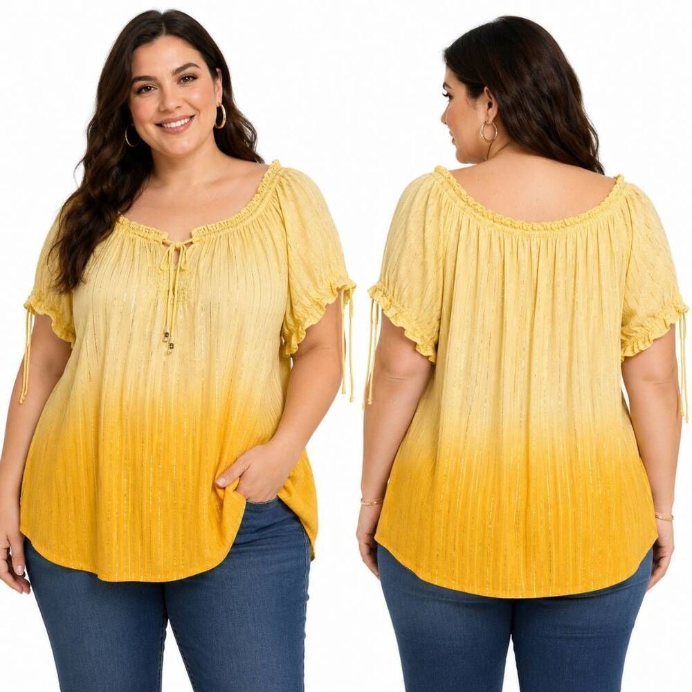 Kommotion NY 3X Yellow Peasant Top NWT Boho Cotton Blouse